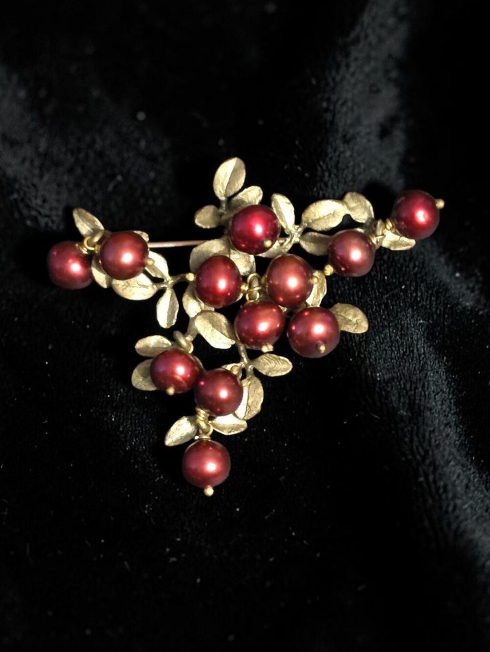 Michael Michaud Cranberry Brooch w/ Freshwater Pearls